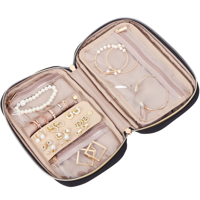 NISHEL Travel Jewelry Organizer Folio, Jewelry Rolls for Necklaces, Earrings, Rings, Bracelets, Watch, Black - NewNest Australia