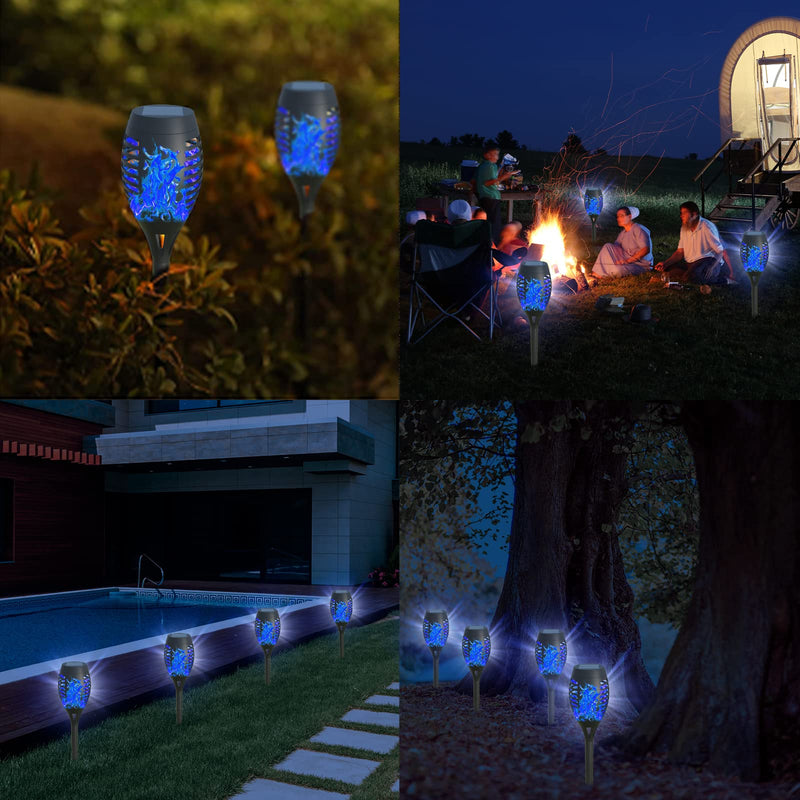 AOUNQ Solar Lights Outdoor Waterperoof Blue,?2022 Upgraded? Outdoor Solar Torch Lights with Flickering Flame, 4Pack Mini Solar Outdoor Lights for Garden Patio Yard Pathway Decoration-Auto On/Off Blue-4Pack - NewNest Australia