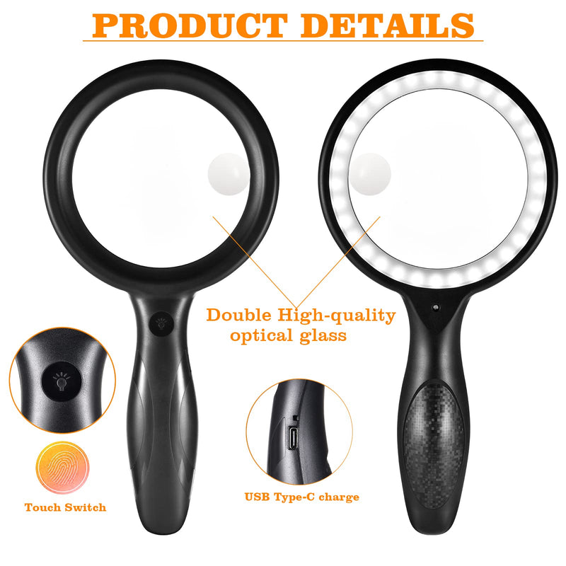 Magnifying Glass With Light, Reading Magnifying Glass With 33 Led Lights, 30X Reading Magnifier With 3 Adjustable Light Settings, Usb Charging Version Reading Magnifier With Light For Seniors, Children, Jewelers, Reading Newspaper - NewNest Australia