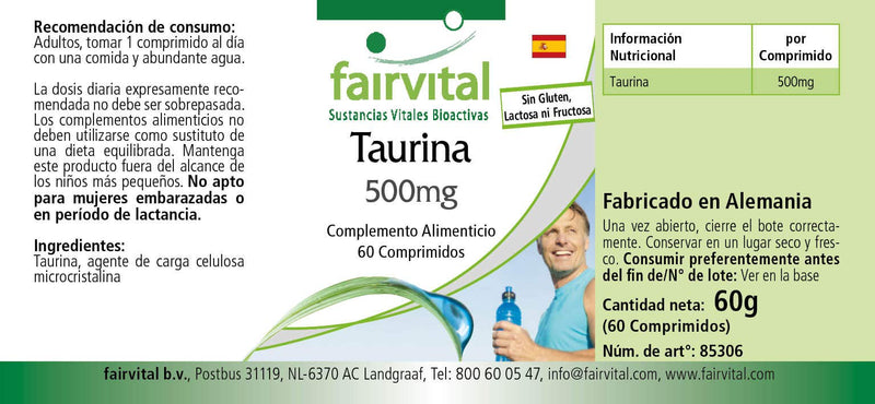 Fairvital | Taurine 500mg - HIGH DOSE - VEGAN - 60 tablets - NewNest Australia