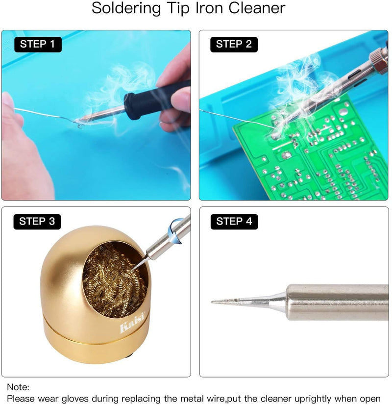 Kaisiking Soldering Iron Tip Cleaner Solder Tip Cleaning Wire and Holder Station Soft Coiled Brass with 3 Pcs Solder Tip Cleaning Wire and 1 Pcs Holder For Cleaning Soldering Irons and Tips - NewNest Australia