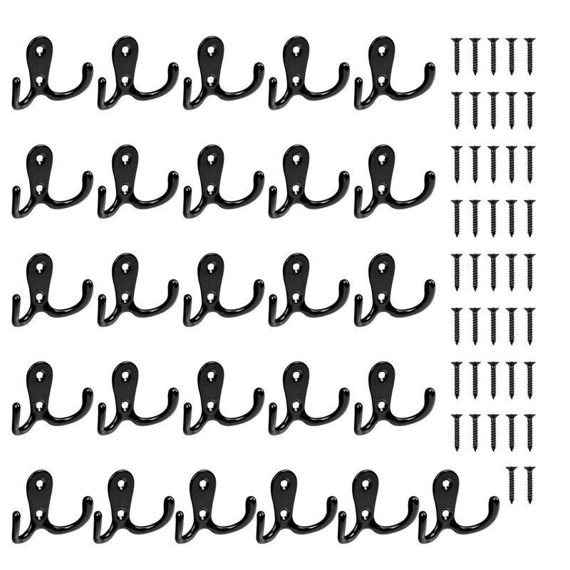 NewNest Australia - 21 Pieces Double Prong Robe Hook Rustic Hooks Retro Cloth Hanger Coat Hanger Wall Mounted Hook with 42 Pieces Screws (Black Color) 