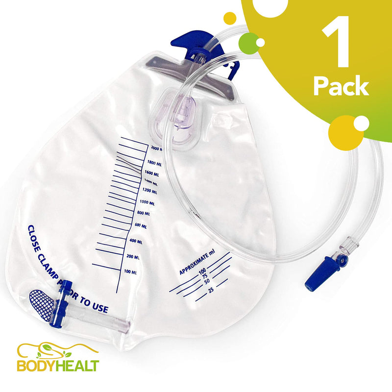 BodyHealt Urinary Drainage Bag with Anti-Reflux Chamber, 2000 mL Vinyl with 48" Drainage (1 Pack) Pack of 1 - NewNest Australia