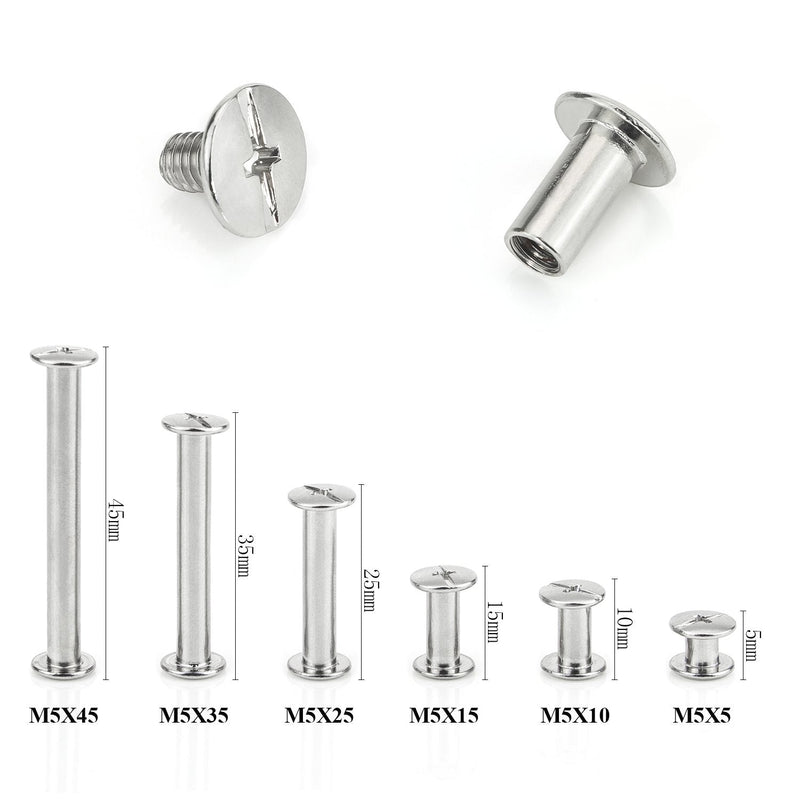 Sutemribor 120 Pieces M5 x 5/10/15/25/35/45mm Chicago Screw Binding Screws Posts Assortment Kit for DIY Leather Bookbinding Crafts - NewNest Australia