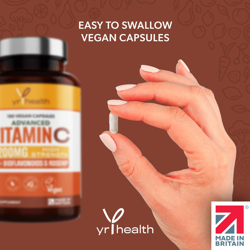 Vitamin C 1200mg Immune Support with Bioflavonoids and Rosehip | 180 Vegan Vitamin C Capsules not Tablets | Slow Release VIT C Ascorbic Acid | Made in The UK by YrHealth - NewNest Australia