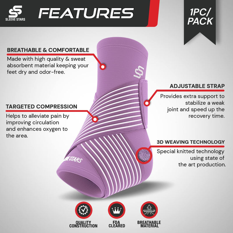Sleeve Stars Ankle Brace Achilles Tendonitis Support, Foot & Plantar Fasciitis Support Strap, Heel & Tendon Bandage Pain Relief, Ankle Tape & Compression Wrap Sleeve for Men & Women 1 Light Purple - NewNest Australia