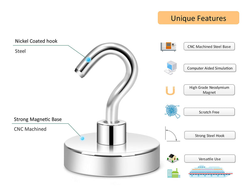 Neosmuk Magnetic Hooks Heavy Duty,100 lb Strong Magnet with Hook for Fridge, Super Neodymium Extra Strength Industrial Hooks for Hanging, Magnetic Hanger for Toolbox, Cruise, Grill, Coat and Storage 5 100lbs plus hooks - NewNest Australia