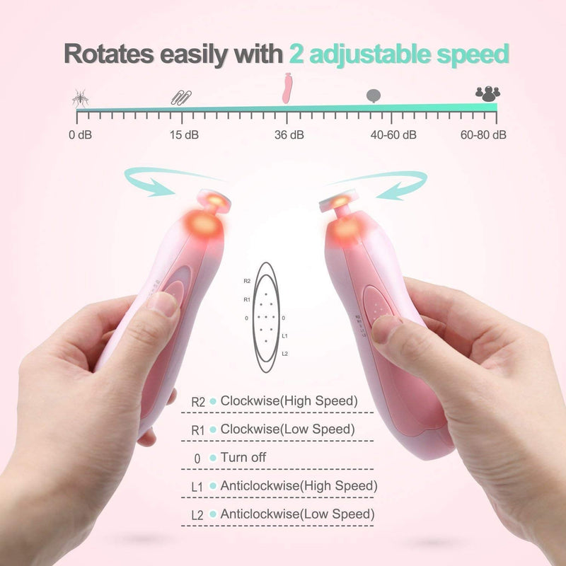 Qunlions life Glopole Baby Nail Trimmer File with Light - Safe Electric Nail Clippers Kit for Newborn Infant Toddler Kids Toes and Fingernails - Care, Polish and Trim - Battery Operated (AA), Pink - NewNest Australia
