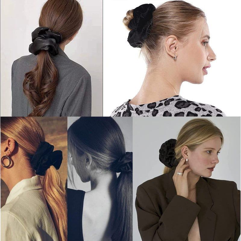 ILamourCar Black Scrunchies for Hair, Large Hair Scrunchies, Elastic Soft Hair Ties Scrunchy Hair Bands Ponytail Women Girls Lady Children (2xBlack) Black-1 - NewNest Australia