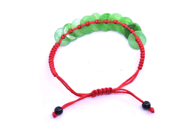 NewNest Australia - LHR trading inc Adjustable Green Jade Jasper Coin Bracelet for Wealth and Good Luck 