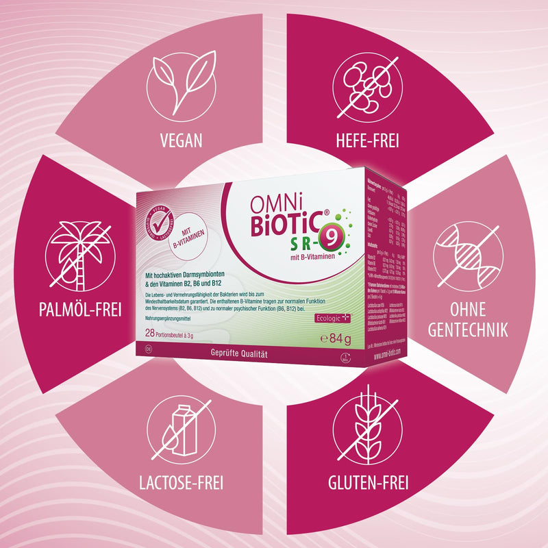 OMNi BiOTiC SR-9 with B vitamins | 28 servings (84g) | 9 bacterial strains | 15 billion germs per daily dose | powder| Vegan | Gluten free | Lactose free | For daily use - NewNest Australia