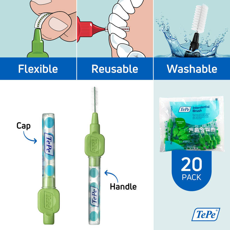 TePe interdental brush green (ISO size 5: 0.8 mm) / 1 x 20 pieces / For easy and thorough cleaning of the spaces between teeth - NewNest Australia