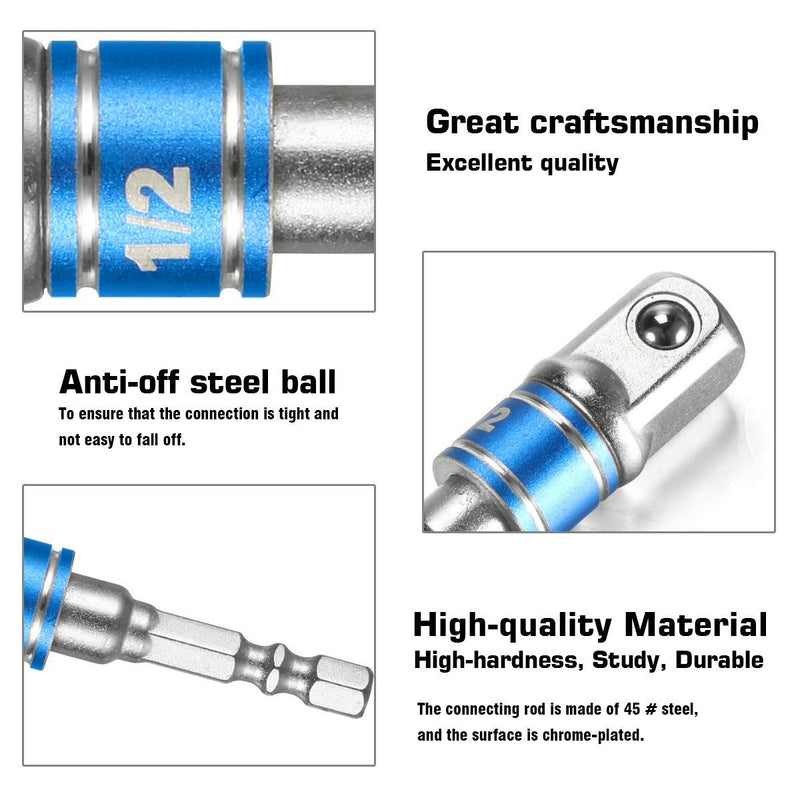 Impact Grade Socket Adapter/Extension Set Turns Power Drill Into High Speed Nut Driver,1/4-Inch Hex Shank to Drive for Adapters to Use with Drill Chucks, Sizes 1/4" 3/8" 1/2", Cr-V, 3-Piece 3pcs-colour - NewNest Australia