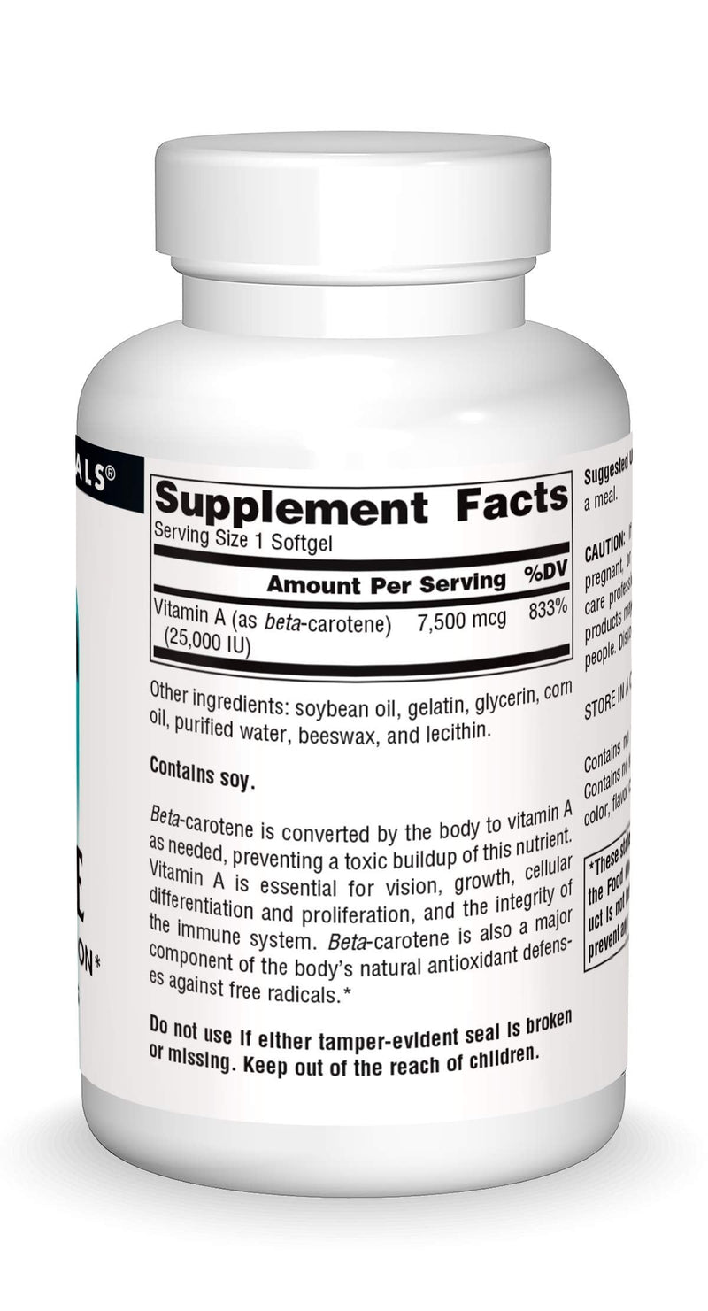 Source Naturals Beta Carotene 25000 iu Antioxidant Protection - Converted By Body To Vitamin A - 250 Softgels - NewNest Australia
