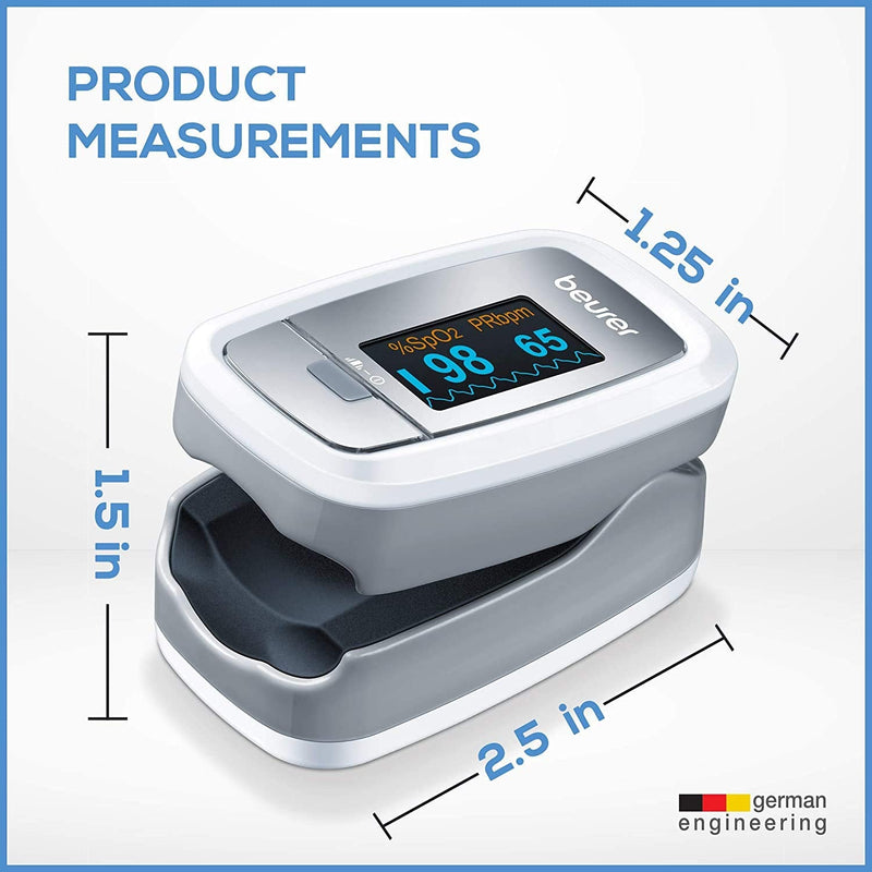 Beurer PO 30 pulse oximeter (gray / white, determination of heart rate and arterial oxygen saturation) 61 x 36 x 32 mm | Pack of 1 gray single - NewNest Australia