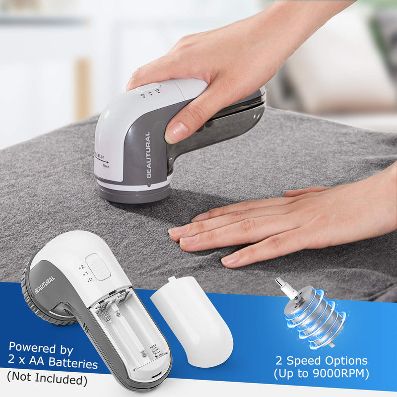 BEAUTURAL Fabric Shaver and Lint Remover, Sweater Defuzzer with 2-Speeds, 2 Replaceable Stainless Steel Blades, Battery Operated, Remove Clothes Fuzz, Lint Balls, Pills, Bobbles Gray Basic - NewNest Australia