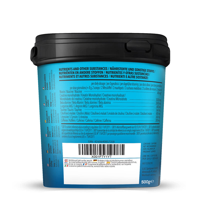 Bodylab24 Concentrated Pre-Workout Booster Blackcurrant 500g, energy booster with creatine, beta-alanine, arginine, niacin and caffeine in the optimal ratio for more power during training 500g (pack of 1) - NewNest Australia