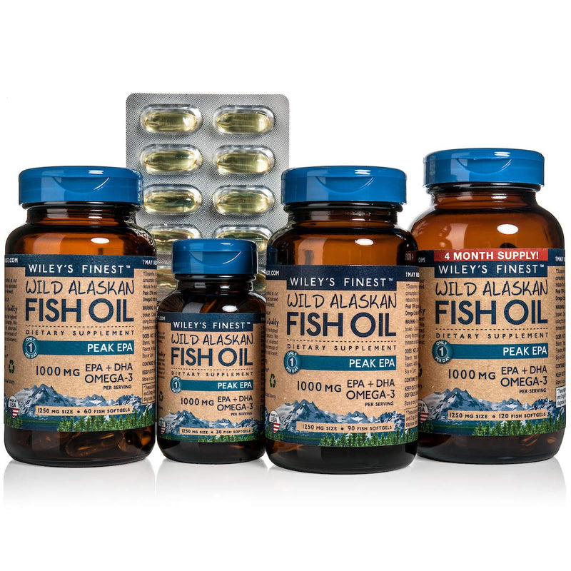 Wiley's Finest Wild Alaskan Fish Oil - 3X Triple Strength Peak EPA DHA, 1000mg Omega-3s, SQF-Certified, 30 Softgels 30 Count (Pack of 1) - NewNest Australia