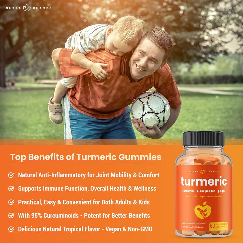 Turmeric Gummies for Adults & Kids with Ginger & Black Pepper Extract | 95% Curcuminoids | Vegan Natural Curcumin Joint Support & Inflammation Supplement | Tumeric Gummy Supplements 1 - NewNest Australia