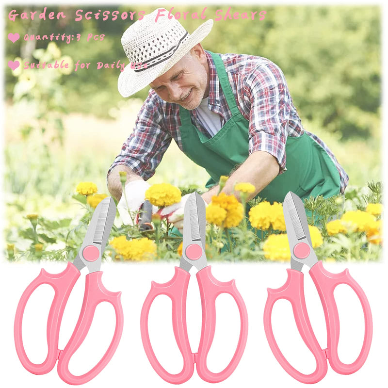 3 Pcs Garden Scissors Floral Shears,Professional Floral Scissors with Comfortable Grip Handle,Premium Garden Pruning Shears for Plants Trimming and Fruit Picking Trimming,Pink - NewNest Australia