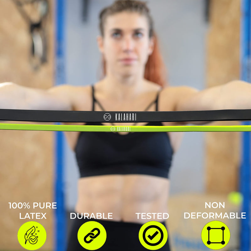 KALAHARI Resistance Bands Pull Up assist plus exercise Ebook – Power band Fitness for Strength Training, Gym, Yoga, Sport, Home, Stretching, Crossfit - Powerlifting long loop bands BLACK + YELLOW YELLOW + BLACK (15 - 65 LBS) - NewNest Australia
