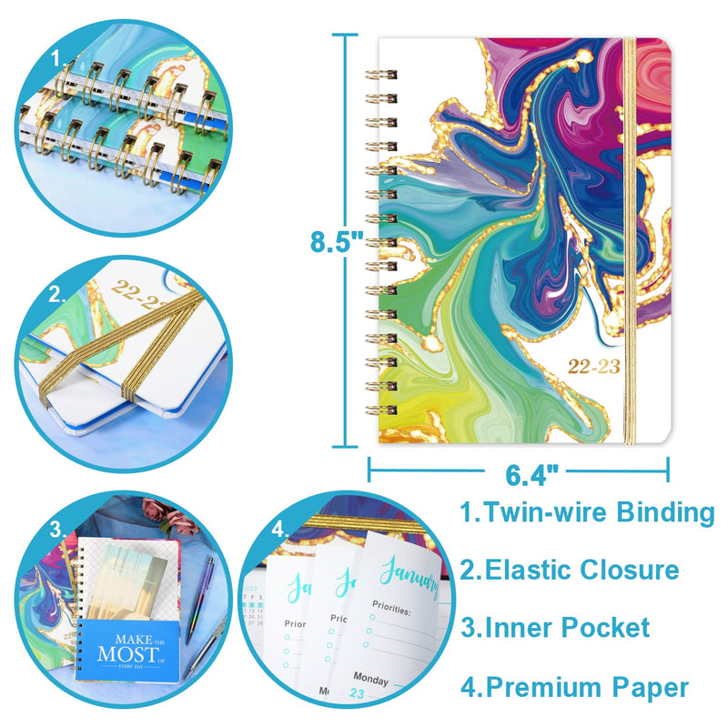 2022-2023 Planner - Academic Planner 2022-2023 with Weekly and Monthly Spreads from July 2022 - June 2023, 6.3" x 8.4", Hard Cover Planner with 12 Monthly Tabs, Strong Twin-Wire Binding, Inner Pocket - NewNest Australia