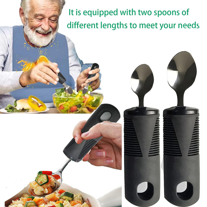 Healthman Adaptive Tableware 4-Pieces Dinnerware with Non-Slip Handle, Suitable for People with Inconvenient Hands and The Elderly, Weightless Adaptive Eating Flatware Black - NewNest Australia