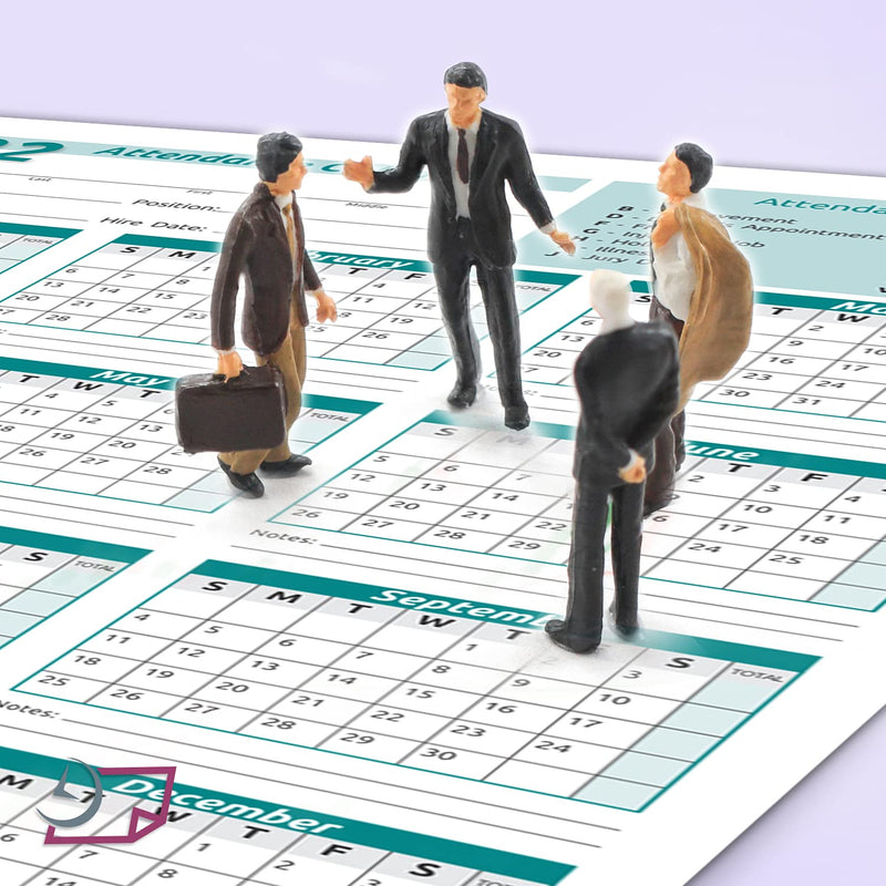 Work Tracker Attendance Calendar Cards- 8 ½ X 11 Cardstock / Pack of 25 Sheets (Green Color - 2022) Green -2022 - NewNest Australia