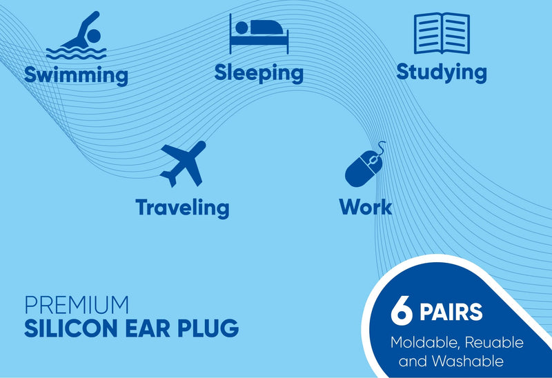Knoxzy Silicone Ear Plugs for Sleeping Re-Usable Waterproof Noise Cancelling Premium Moldable Ear Plugs for Sleeping, Travelling, Studying Noise Reduction 6 Pair (Pack of 1) - NewNest Australia
