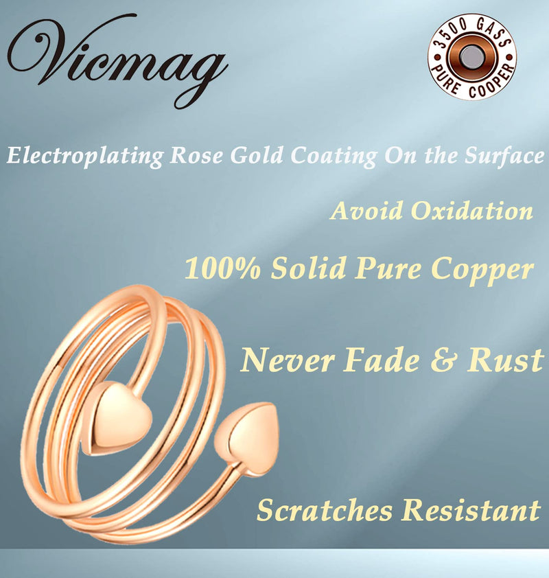 Vicmag 2PCS Magnetic Copper Rings for Women Magnet Copper Rings with 3500 Gauss Magnets 100% Solid Pure Copper Adjustable with Jewelry Gift Box (Love Heart) A Rose Gold - NewNest Australia