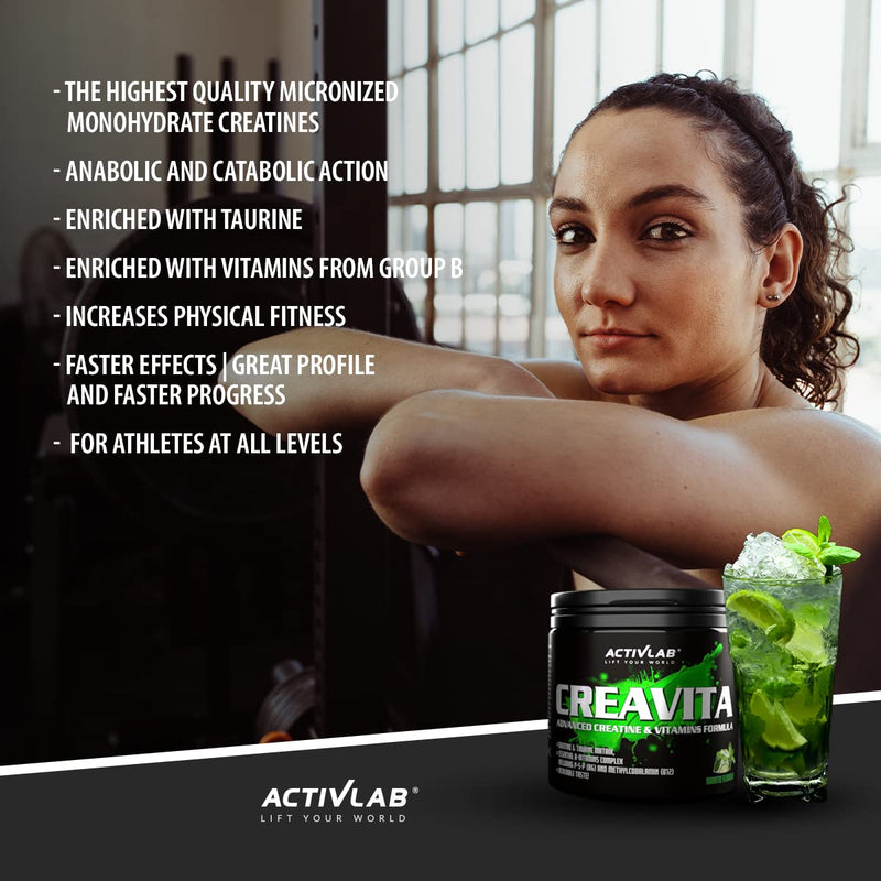 Activlab Creavita 300G | 30 Servings | Mohito Flavor | Creatine, Taurine, B Vitamins | Strength Increase | Powder | 3X Laboratory Tested | Matrix For Bodybuilding | Includes Measuring Cup - NewNest Australia