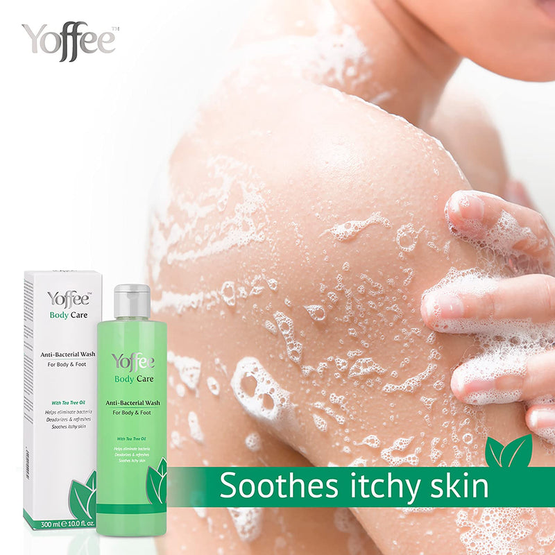 Yoffee Body Care - Antibacterial Wash for Body and Feet - Antifungal with pure Tree Tea Oil and Mint - Eliminates body odour - Relieves itching, irritations and inflammations / 300ml - Made in Spain - NewNest Australia