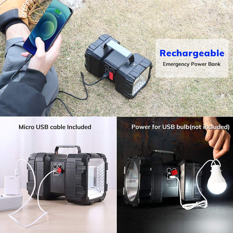 Bright Rechargeable Flashlight，JODK Portable Handheld Spotlight Searchlight with 3+4 LED Lights Modes, High Lumen Waterproof Flashlight Portable Light Weight with USB Output as Power Bank for Outdoor S - NewNest Australia