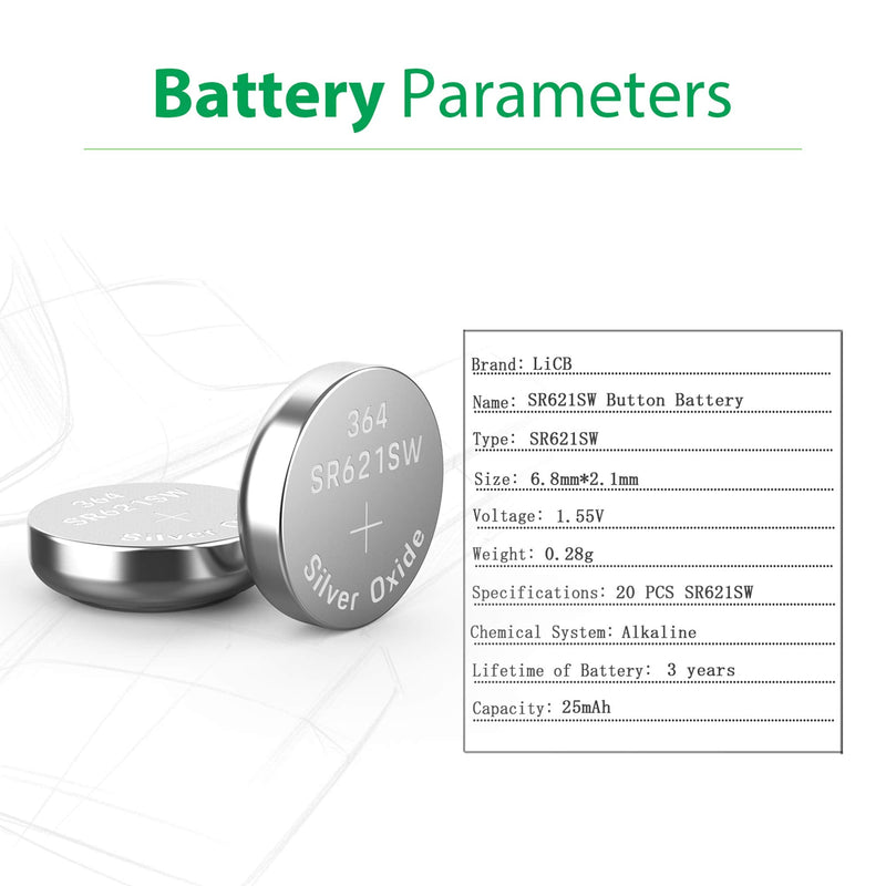 LiCB 20 Pack SR621SW 364 164 363 AG1 Battery 1.5V Button Cell Watch Batteries - NewNest Australia