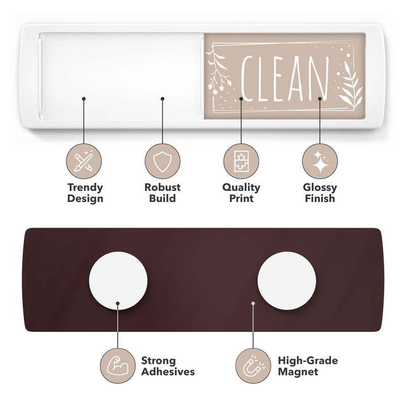 Stylish Clean Dirty Dishwasher Magnet Sign - Ideal Signs for Any Home or Office Kitchen - Nice Decor - Double-Sided Adhesives Included for Non-Magnetic Dishwashers, Laundry or Washing Machine Brown / Green - NewNest Australia