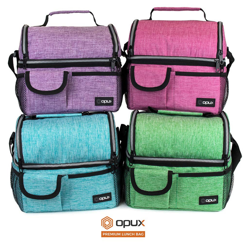 NewNest Australia - OPUX Insulated Dual Compartment Lunch Bag for Women | Double Deck Reusable Lunch Pail Cooler Bag with Shoulder Strap, Soft Leakproof Liner | Large Lunch Box Tote for Work, School (Purple) Heather Purple 