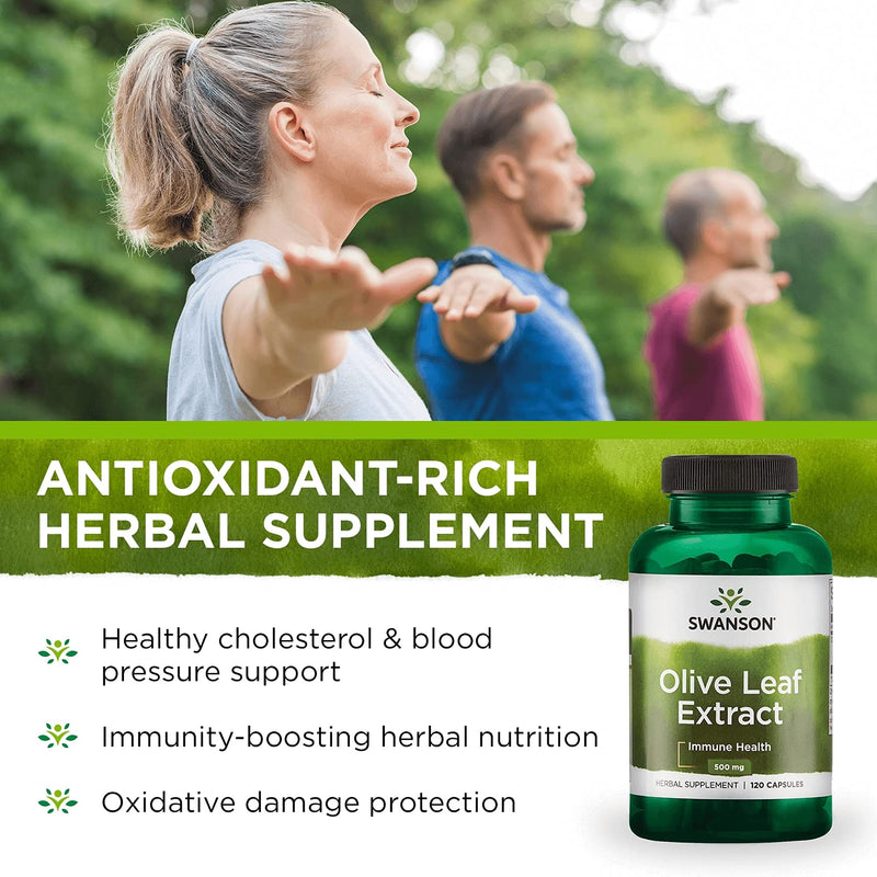 Swanson Olive Leaf Extract Capsules with 20% Oleuropein - Provides Immune Support, Promotes Cardiovascular System Health, and Supports Healthy Blood Pressure - (120 Capsules, 500mg Each) 1 - NewNest Australia