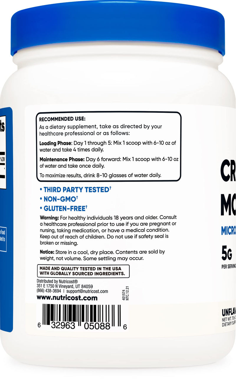 Nutricost Creatine Monohydrate Micronized Powder 500G, 5000mg Per Serv - Pure Micronized Creatine Monohydrate 1.1 Pound (Pack of 1) - NewNest Australia