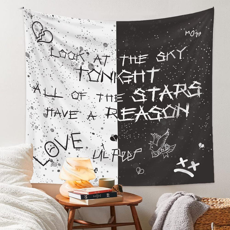 Rapper Wall Tapestry Lil Peep Tapestries Juice Wrld Black and White Star Tapestry for Bedroom Dorm Hip Hop Home Decorations Wall Hanging 60'' X 50'' - NewNest Australia