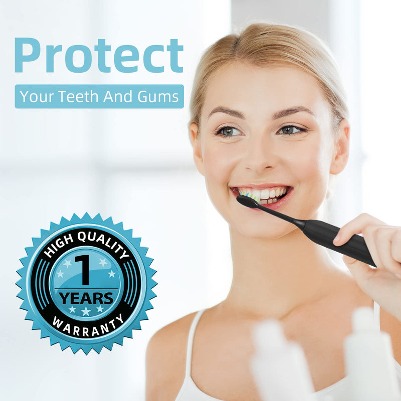 7AM2M Sonic Electric Toothbrush for Adults and Kids, One Charge for 90 Days, with 6 Brush Heads, 5 Modes with 2 Minutes Build in Smart Timer, Roman Column Handle Design (Black) Black - NewNest Australia