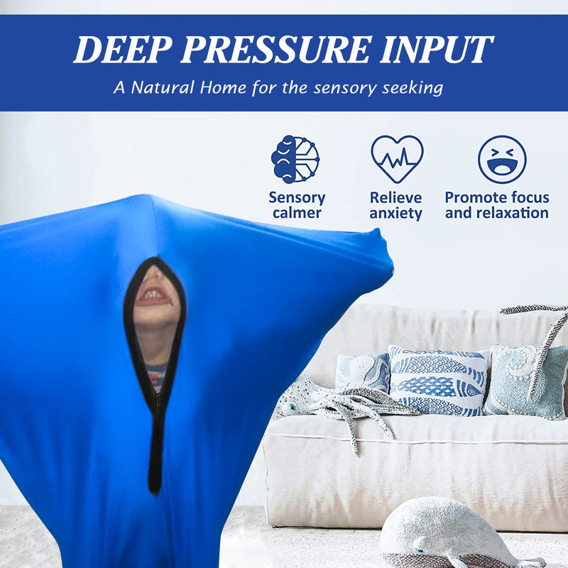 Runmeihe Sensory Body Sock for Kids, 47"x27" Full-Body Wrap Stretchy Body Sox to Relieve Stress for Children with Autism, Anxiety (Height 114-137CM) M(114-137CM) Blue - NewNest Australia