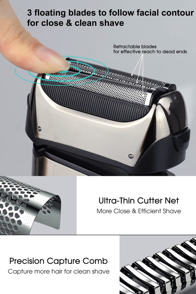 Men'S Electric Razor With 3 Flexible Blades & Travel Case, Electric Shaver With Precision Trimmer, Wet/Dry Shaver, 99 Minutes Running Time, Led Display, Gifts For Men - NewNest Australia