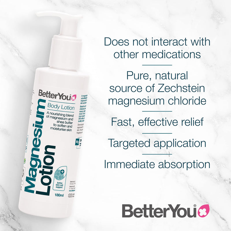 BetterYou Magnesium Body Lotion | Nourishing Blend of Natural Zechstein Transdermal Magnesium and Shea Butter to Soften and Moisturise Skin | Palm-Oil Free | 180ml - NewNest Australia