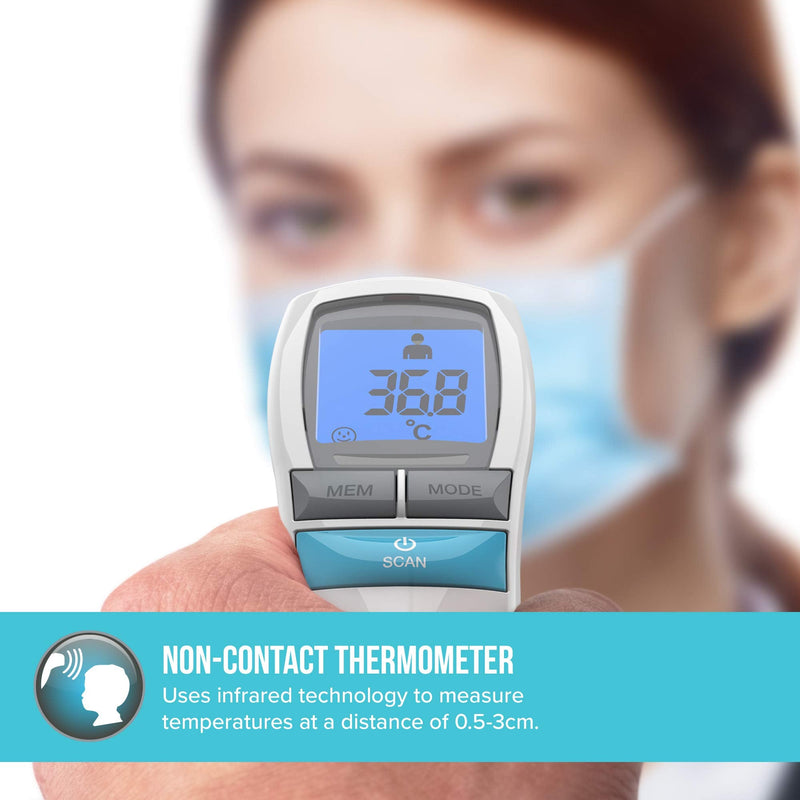 HoMedics No Touch Infrared Thermometer - Non-Contact, Portable, Forehead Temperature Reader, 1-Second Instant Measurement, Easy to Read LCD Display, Fever Alarm, Night Mode, Auto-Off - 2yr Guarantee TE-200 Single - NewNest Australia