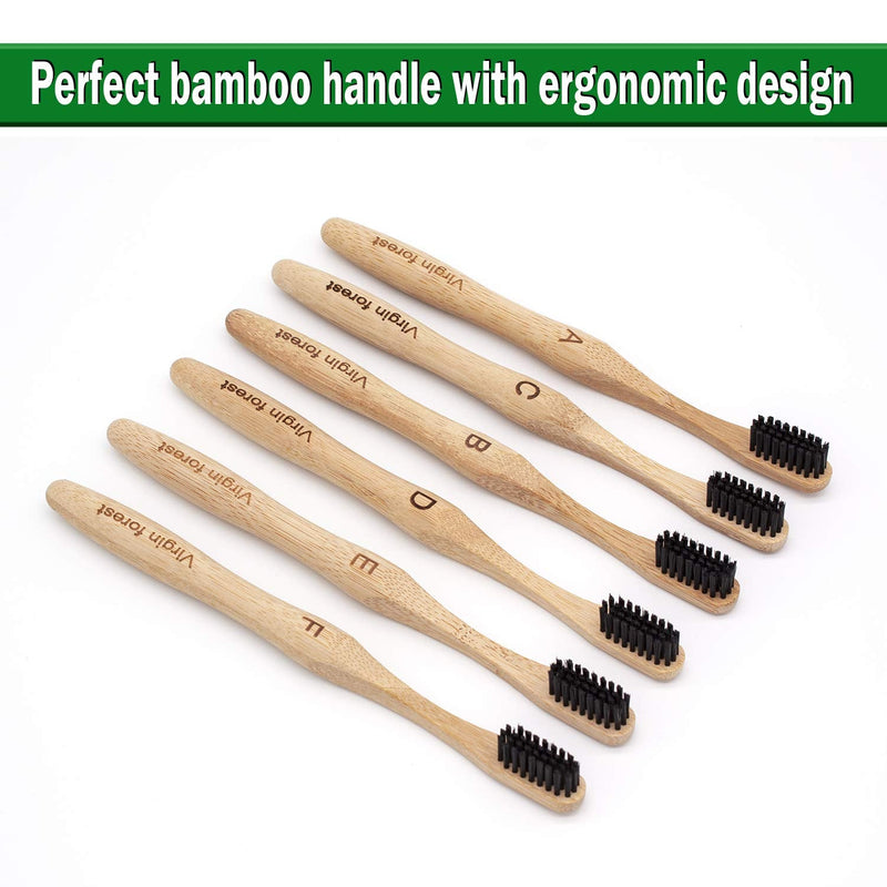 Bamboo Toothbrush, Pack Of 6, Biodegradable Toothbrush With Medium-Hard Bristles, Natural And Ecological Manual Toothbrush, Wooden Toothbrush With Rounded And Comfortable Handle, Pack Of 6 (Soft Bristles)B - NewNest Australia