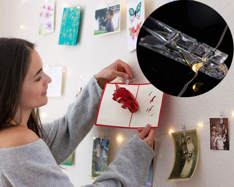 Photo Hanging Clips String, 50 LED Photo Clips String Lights 17ft Photo String Lights with Clips, 8 Modes Fairy Lights with Clips for Pictures, with Remote Function for Photos Pictures Cards Battery Powered - 50led Clips - NewNest Australia
