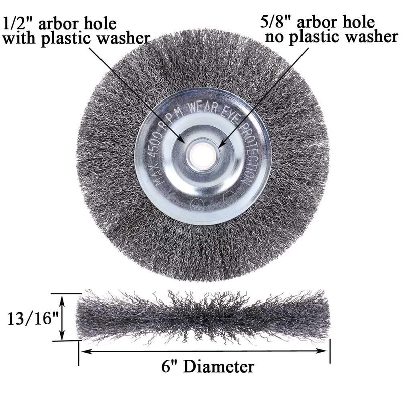EMILYPRO 6" Bench Wire Wheel Brush | Coarse Crimped Steel Wire 0.012" with 5/8" Arbor for Bench Grinder - 2pcs 6in 2pcs - NewNest Australia