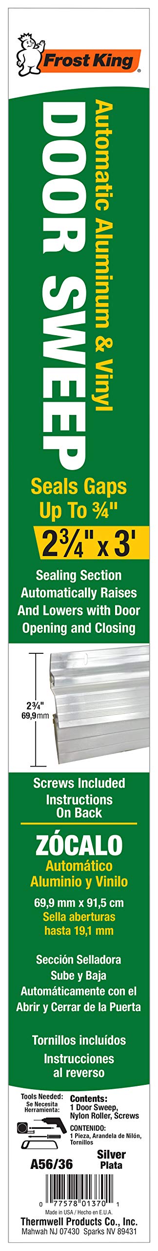 Frost King Automatic Aluminum and Vinyl Door Sweep, 2"x36", Silver - NewNest Australia