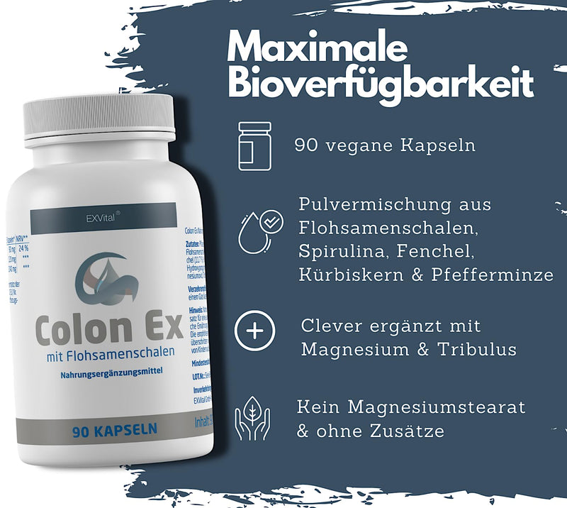Colon Ex, 90 capsules premium quality with psyllium husks and magnesium, 100 percent natural and gentle, pack of 1 (1 x 81 g) - NewNest Australia