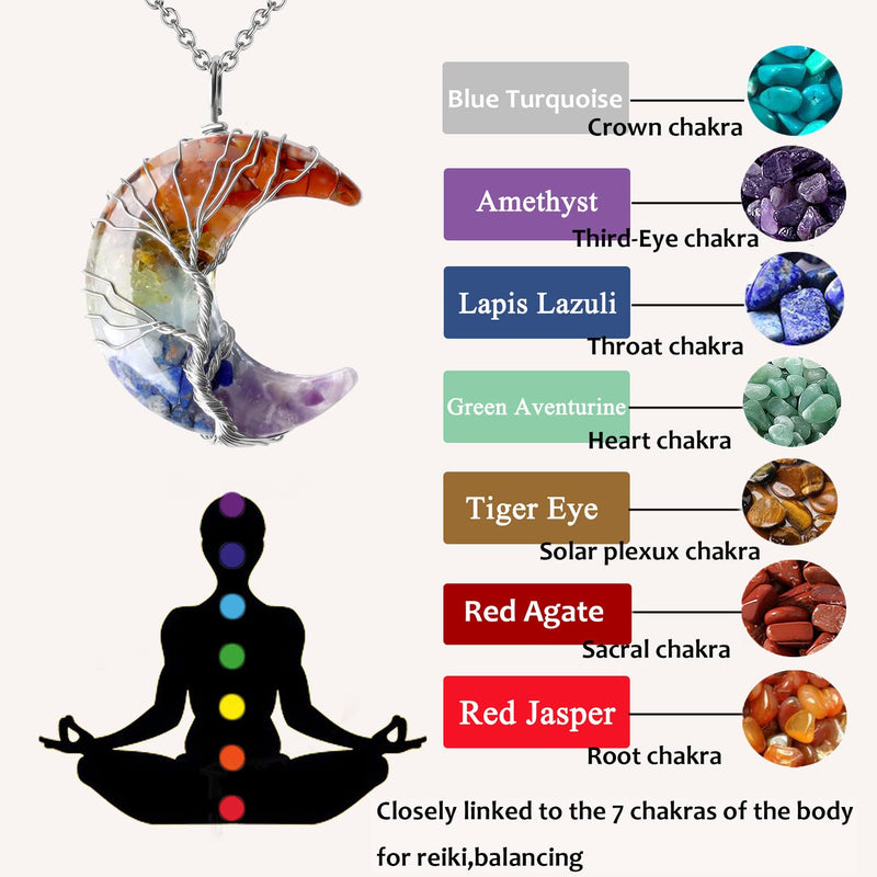 XIANNVXI Crystal Necklaces for Women Crescent Moon Pendant Necklace Healing Crystals Tree of Life Wire Wrapped Reiki Spiritual Necklace Jewellery for Women N - 7 Chakra - NewNest Australia